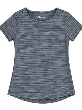 ZYIA Active Charcoal Gray Micro Stripe Performance Tee Size S